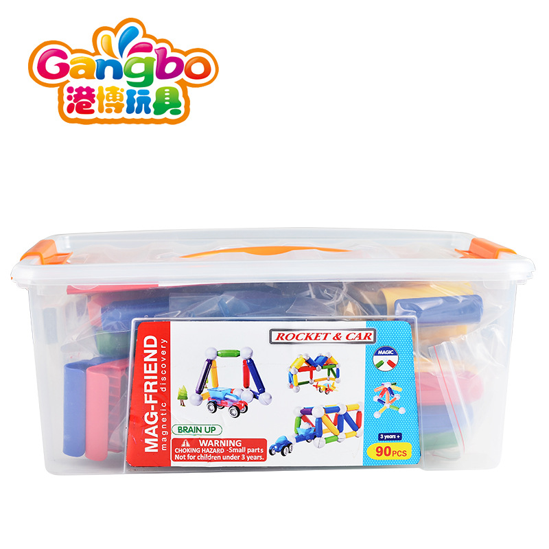 90pcs bucket magnetic rod magnetic cart toy set, children's educational DIY assembly large particle building block wholesale Application Scenario