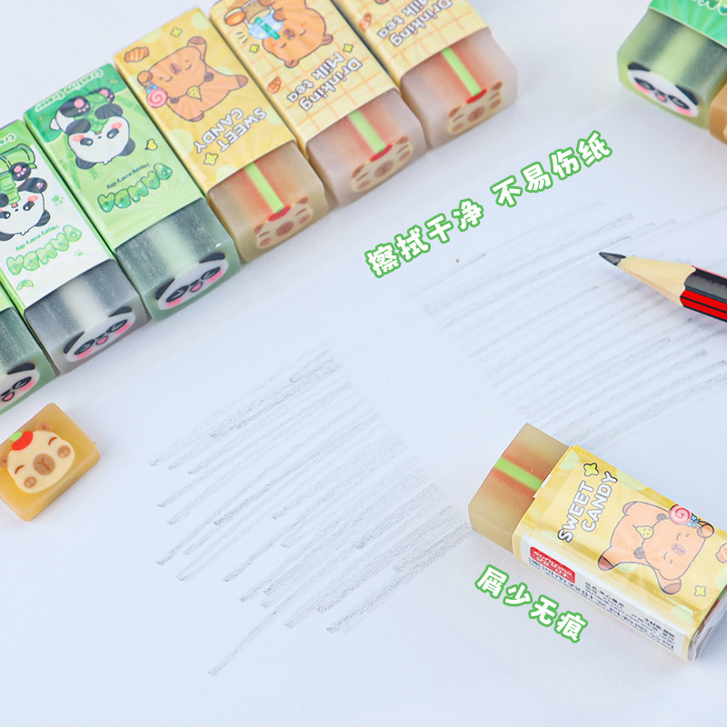 High appearance level, cute Kapibala panda, Cheqle eraser, student stationery, no chipping when erasing, clean eraser Application Scenario