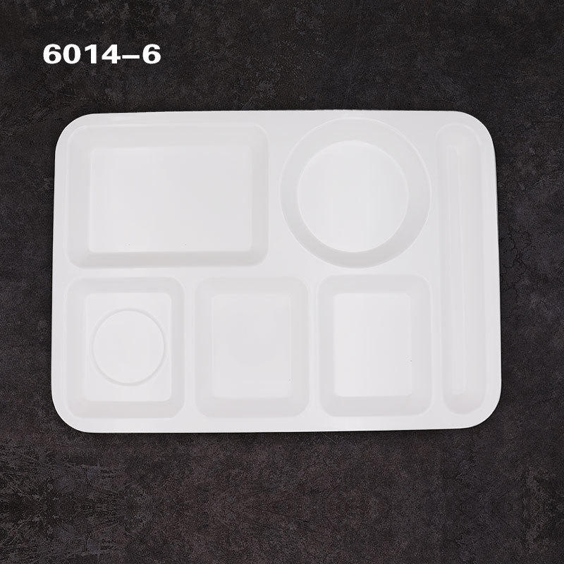 Canteen fast food plates, melamine tableware, rectangular six-compartment plates, A5 imitation porcelain Chinese plates, compartments plate manufacturer wholesale Specification image