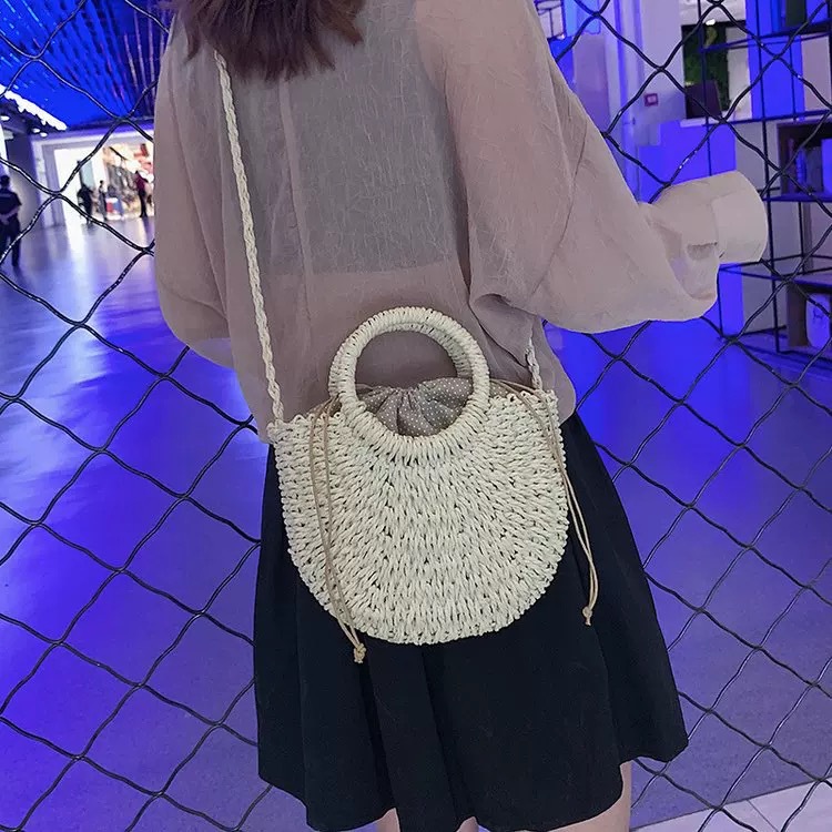 Cross-Border Straw Weaving Bag, Bohemian Shell Moon Bag, Hand-Woven Eco-Friendly Shoulder Strap, Elegant Goddess, Versatile Mobile Phone Makeup Bag, Hand-Woven Straw Weaving Bag Specification drawing