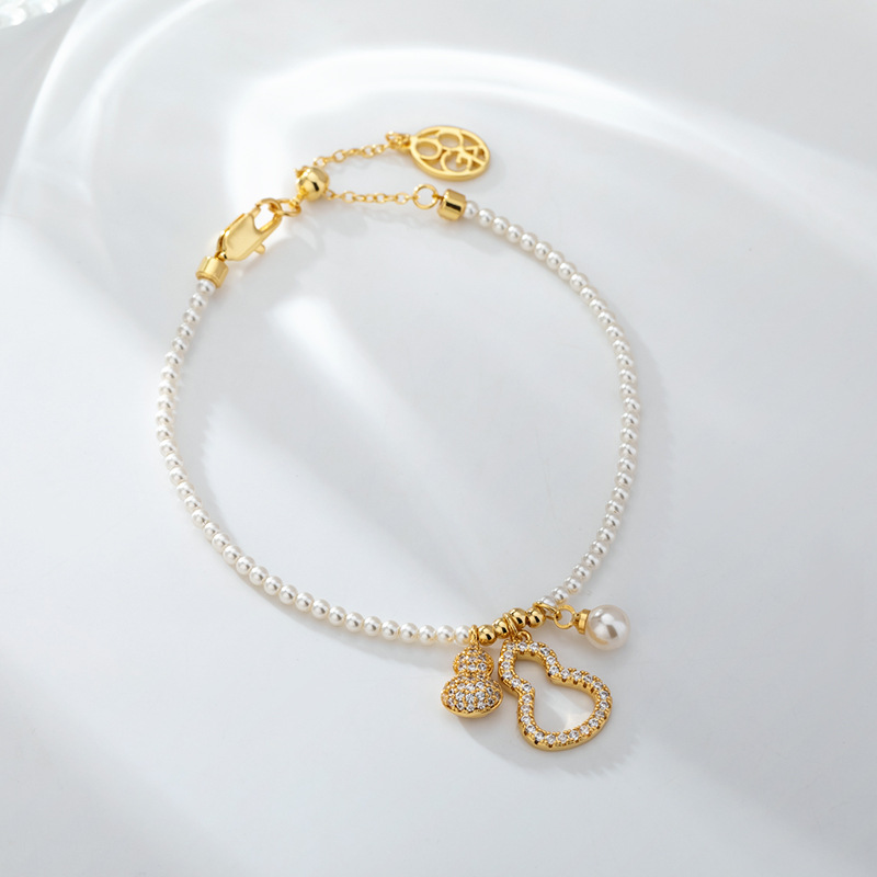 French-style zircon hollowed-out gourd pearl pendant bracelet, light luxury and high-end feel, fashionable and elegant, versatile jewelry for women Specification image
