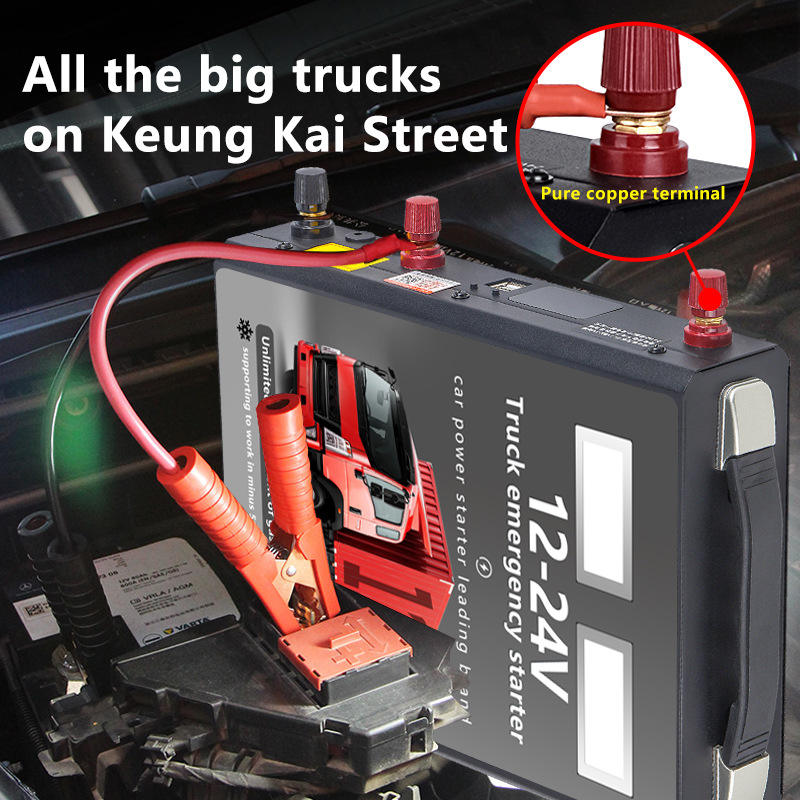 Car emergency start power supply 12v24v, large truck start box, car battery strong start, large-capacity mobile phone charging details Picture