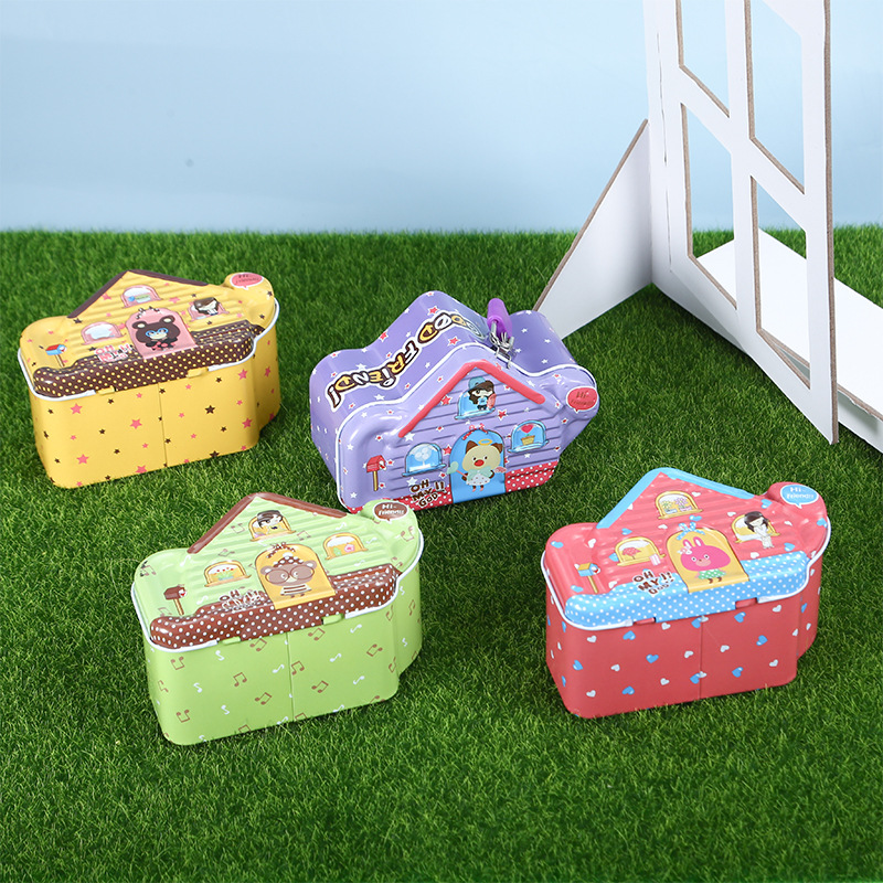 卡通铁皮小房子存钱罐 创意马口铁储蓄罐收纳盒 儿童礼物