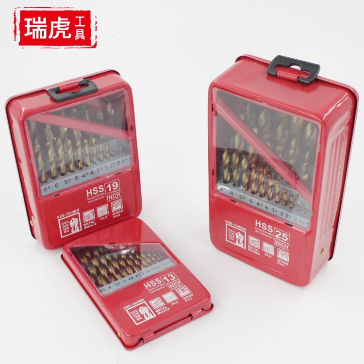 Twist drill bit set, titanium-coated high-speed steel twist drill, wooden board, thin iron sheet, aluminum alloy hole drill bit, iron box 25PC full figure
