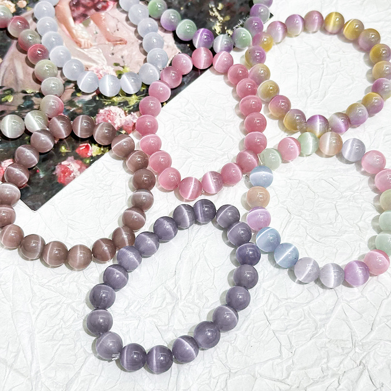Colorful cat's eye stone cool plain ring bracelet sweet bracelet, niche design natural Little Red Book bestseller beaded bracelet