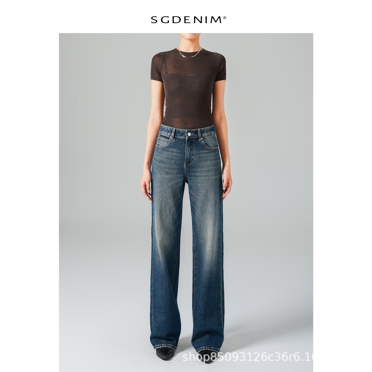 Textured washed/High-waisted jeans, women's retro style straight-leg wide-leg pants, 25 autumn new style, loose and trendy details Picture