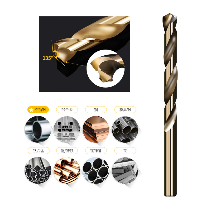 Customized high-speed steel cobalt-containing twist drills, hand drills, drilling tools, stainless steel straight shank twist drills Application Scenario