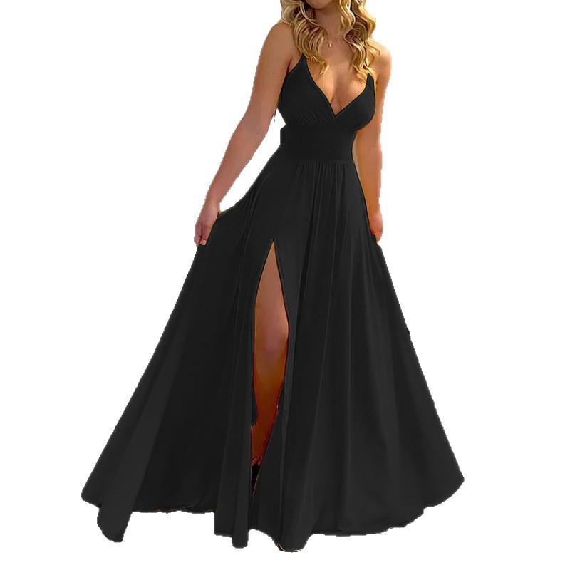 Cross-border Amazon Fashion foreign trade women's clothing 2025 summer halter V-neck backless long dress without sleeves Item Picture