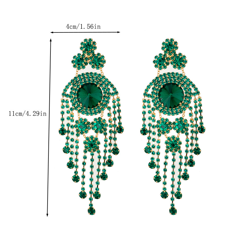 European and American luxury heavy industry colorful tassel earrings, exaggerated and gorgeous water diamond earrings, long women's style, elegant and trendy, individual geometric full diamond earrings, cross-border wholesale Application Scenario