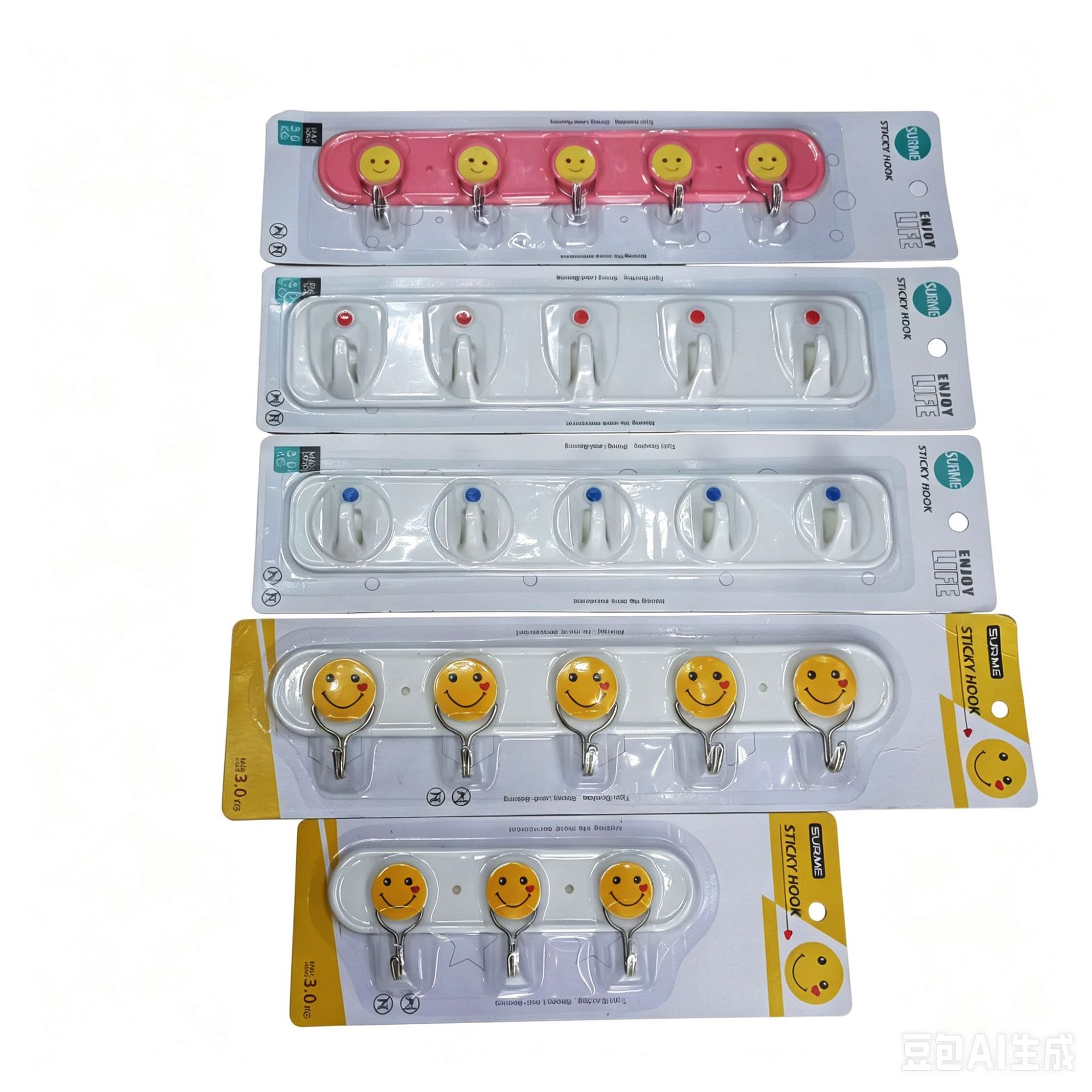 Cartoon smiling face row adhesive hook, nail-free 3/5 row hook, perforation-free portal coat hook wholesale RS-500985 Application Scenario