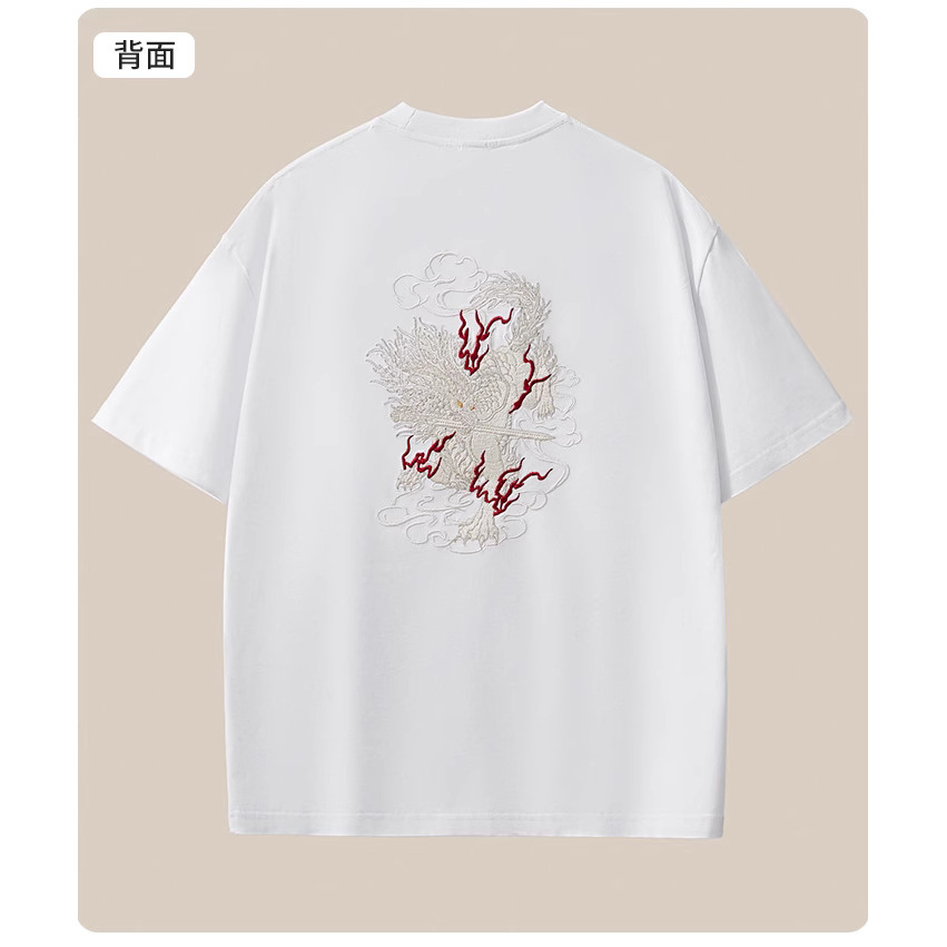 Wholesale of 260-gram heavy-duty pure cotton short-sleeved T-shirts for men with Chinese style embroidery and loose, large-sized men's clothing in summer 2025 Specification image