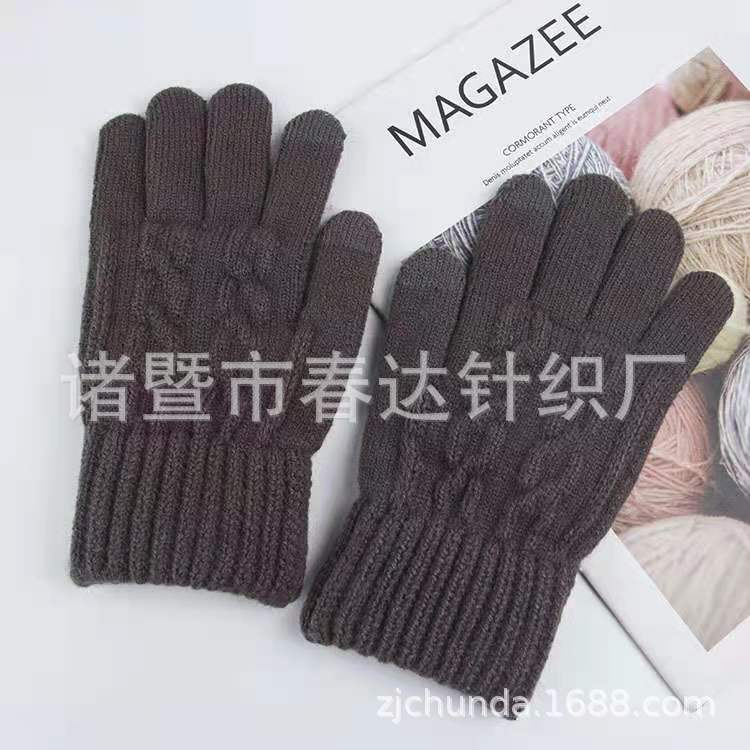 Nueva lana de punto touch screen guantes hombre invierno con fleece y engrosamiento jacquard ciclismo calor subdedos al por mayor protección contra el frío details Picture
