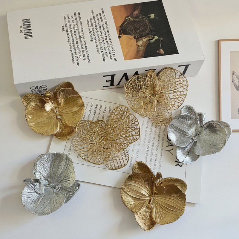 圣诞装饰金色蝴蝶兰花银色蝴蝶兰金银色蝴蝶兰花头叶子仿真花