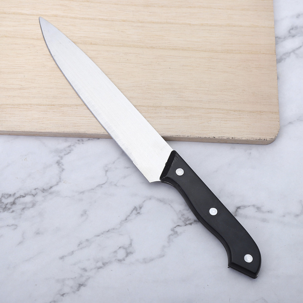 Blue packaging stainless steel kitchen knife set, including black-handled kitchen knives, sharpening sticks and kitchen scissors gift box Specification image