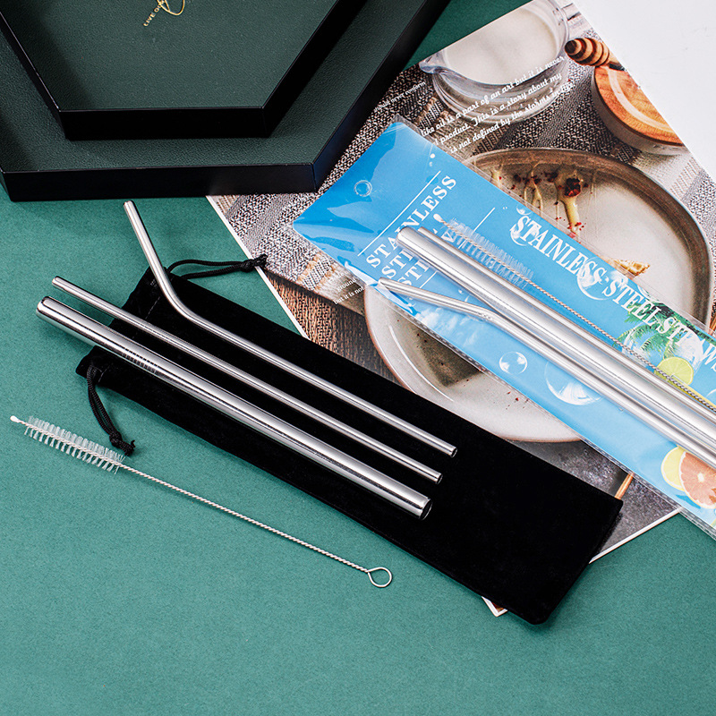 Cross-border 304 stainless steel straw set, creative metal straight tubes, beverage and coffee food-grade straws, factory direct supply details Picture