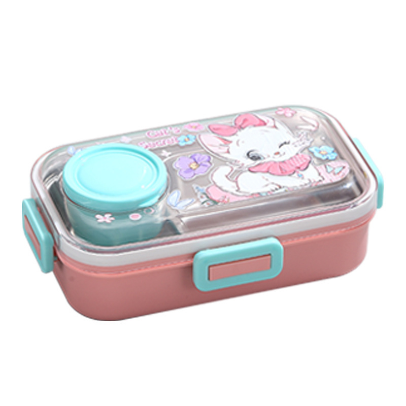 新品食品级耐高温学生饭盒单层便当盒防漏密封餐具饭盒不锈钢餐盒白底实物图