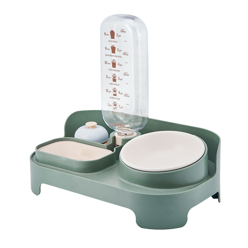 High-legged integrated filtration cat automatic feeding circulation pet large-capacity anti-knock ceramic bowl dog drinking water bell automatic feeder Item Picture