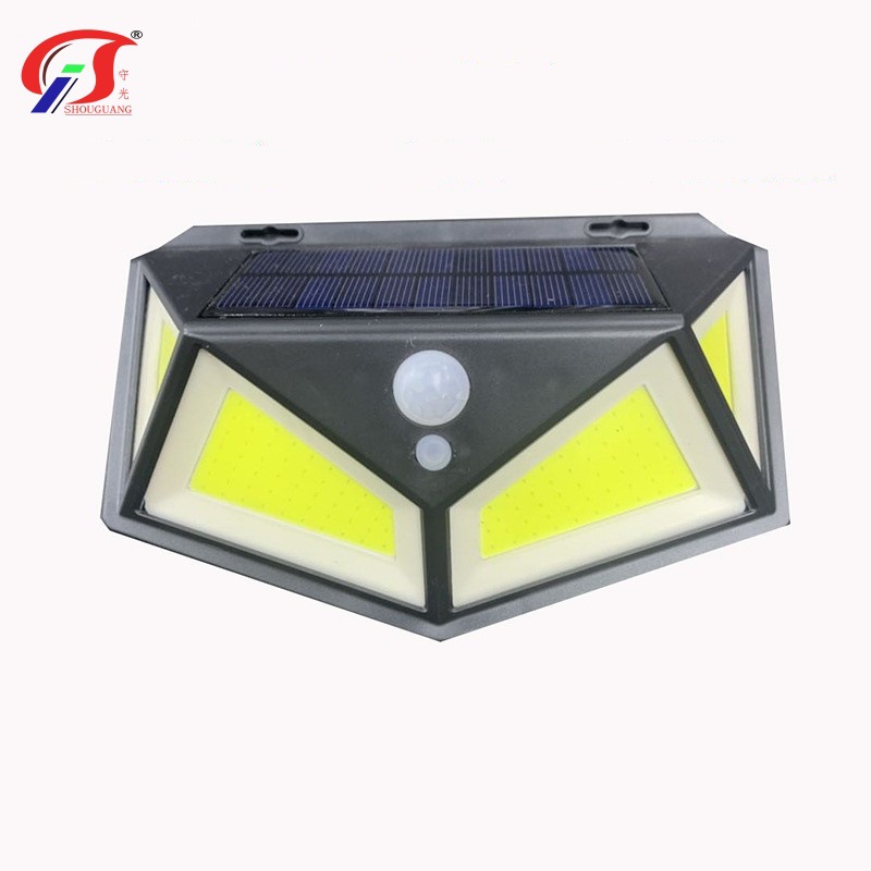 新款COB太阳能壁灯 四面发光 人体感应灯 户外壁灯节能庭院灯路灯