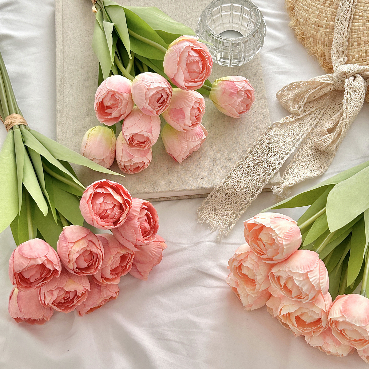 9头焦边郁金香仿真花郁金香手捧花束家居婚庆装饰花客厅餐厅摆件产品图