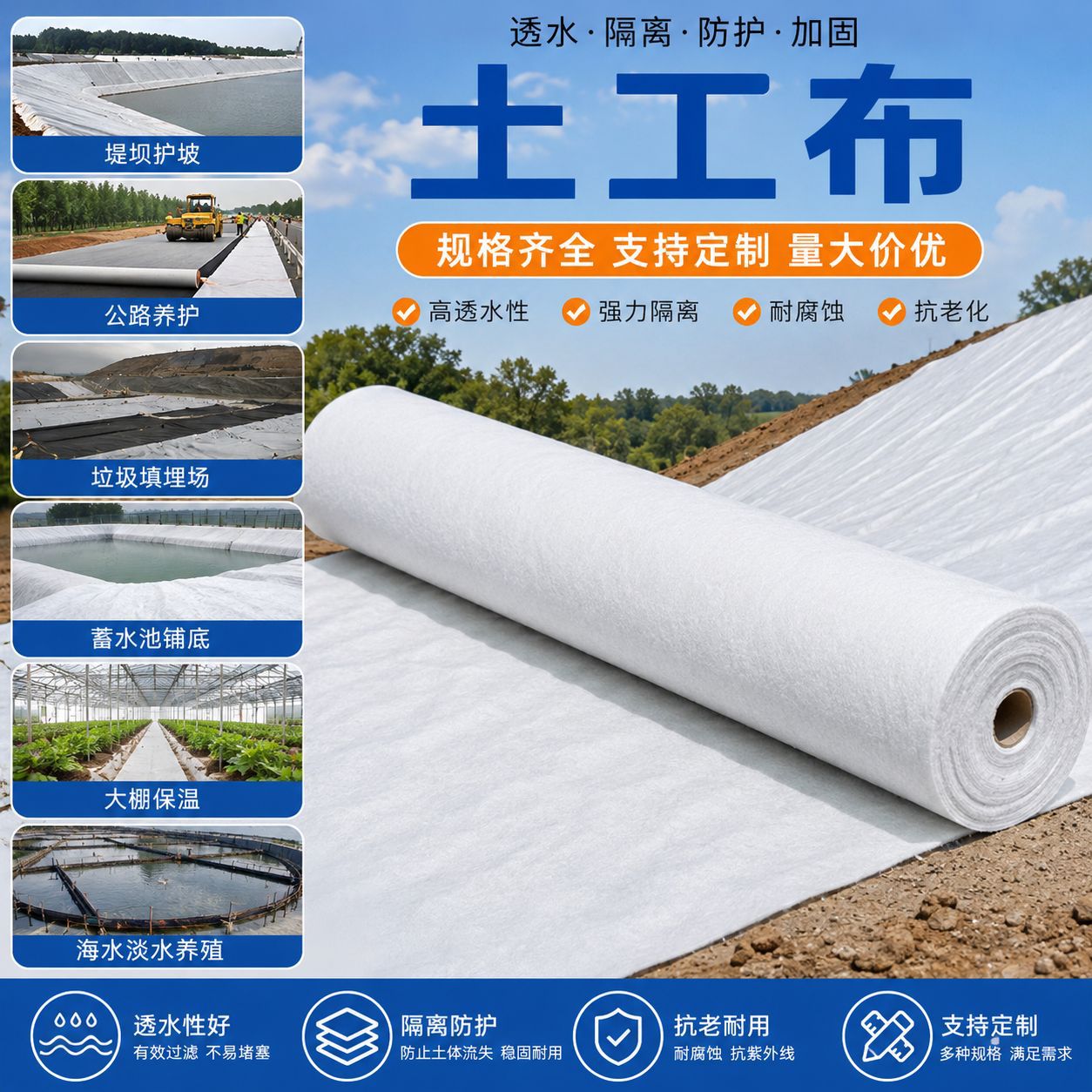 The manufacturer supplies white short-fiber geotextile, polyester, highway engineering maintenance cover, greenhouse insulation felt geotextile