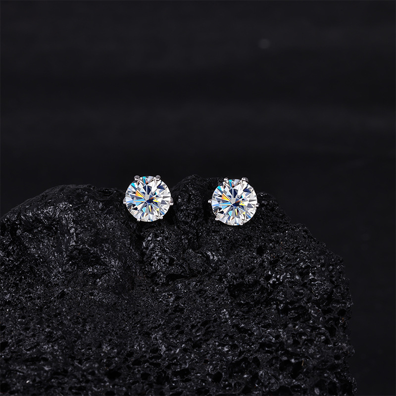 Zhuoheng Select S925 pure silver Moissanite stud Earrings, a classic six-prong stud earrings for women, a cross-border bestseller, high-end and light luxury ear line earrings