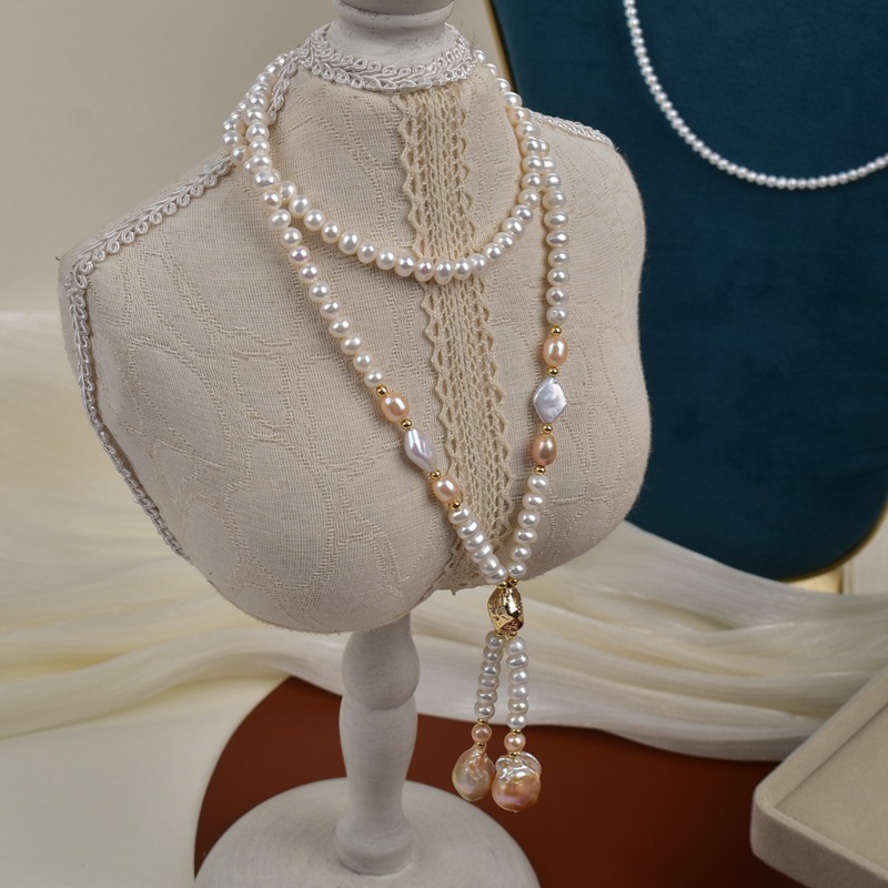 76cm原创天然淡水珍珠项链秋冬巴洛克异形人鱼珍珠吊坠颈链长款毛