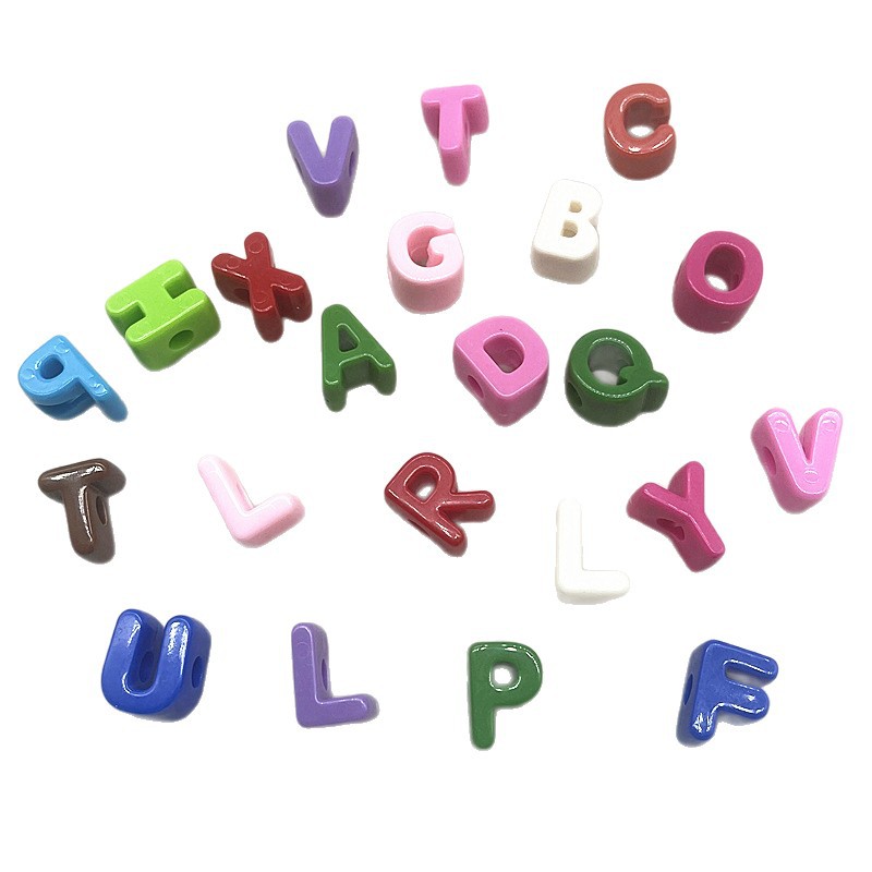 diy handmade color acrylic large-hole letter bead accessories, hanging bag, mobile phone chain, keychain material, loose beads Item Picture