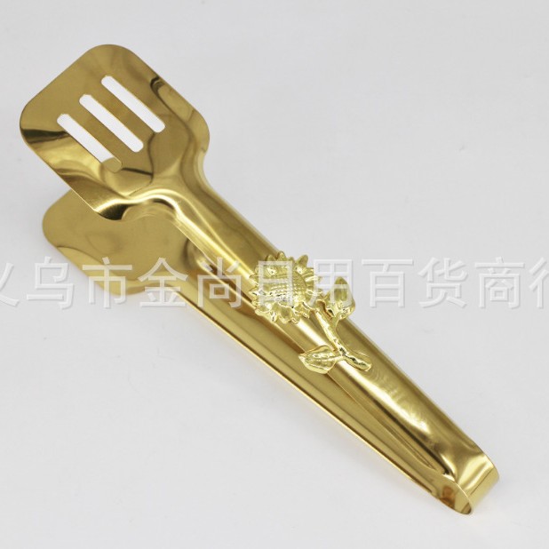 轻奢金色向日葵花多功能不锈钢食物夹子面包夹蔬菜沙拉牛排食品夹产品图