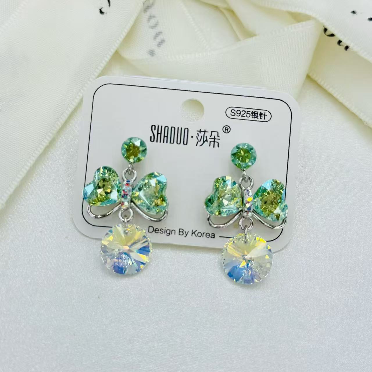 S925 Silver Needle Austrian Crystal Bow Earrings, Korean style shiny Zircon tassel earrings, fashionable and versatile accessories details Picture
