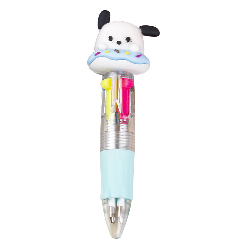 Mini and cute cartoon four-in-one four-color ballpoint pen with high appearance level, push-button student multi-functional watercolor pen Item Picture