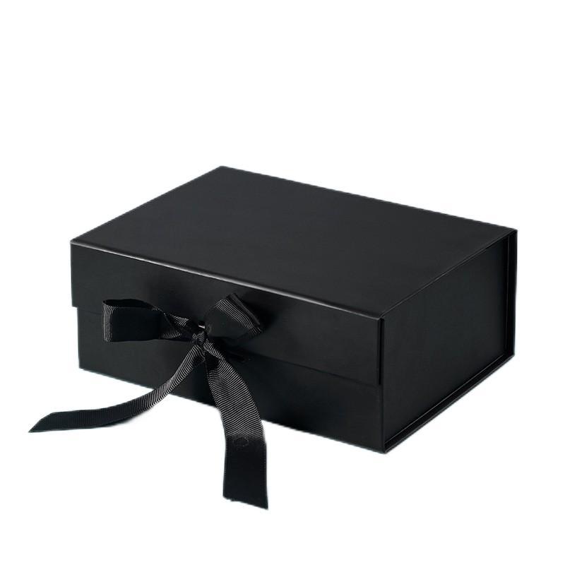 Wholesale of in-stock flip-top folding boxes, solid-color bow packaging boxes, cross-border foreign trade folding gift boxes, one-piece gift boxes details Picture