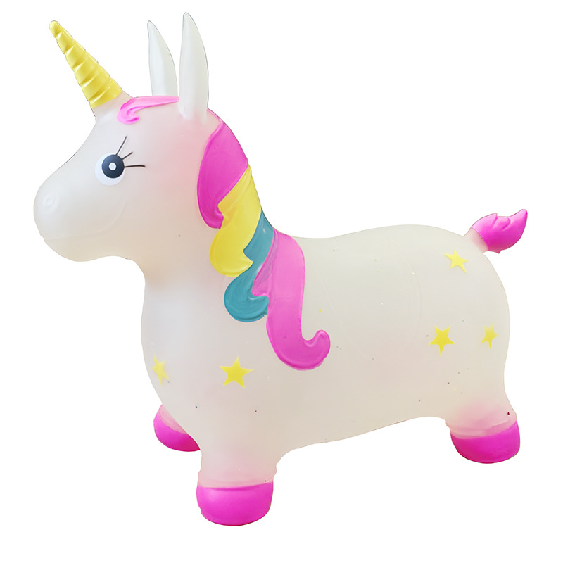 透明五彩马玩具跳跳马儿童充气玩具橡皮马PVC独角兽玩具地摊