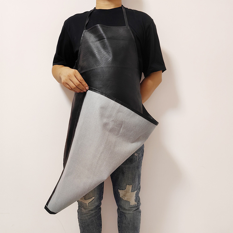 Negro impermeable a prueba de aceite cuello PU cuero delantal adulto hogar cocina acuático engrosado workwear hombres y mujeres alrededor de la cintura