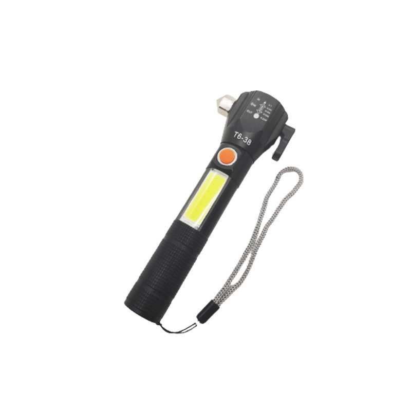 COB focused aluminum alloy LED outdoor emergency escape hammer flashlight solar warning device usb strong light details Picture