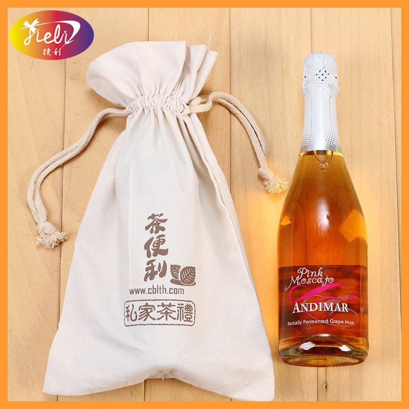Factory wholesale all-cotton canvas drawstring bags with closed edges, drawstring bags, gift storage, printed logo patterns and text details Picture