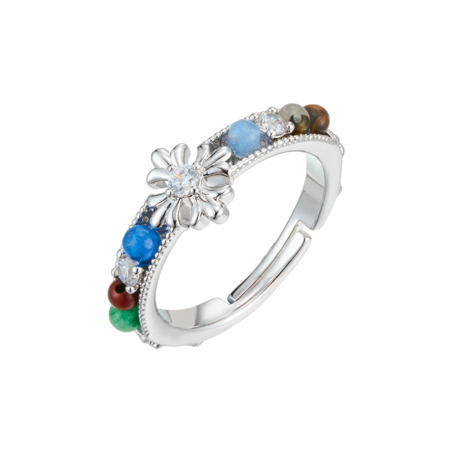 Fuente fábrica vintage premium sentido turmalina cuentas multicolor anillo abierto aleación de cobre inserto de circonio ajustable anillo delicado Item Picture