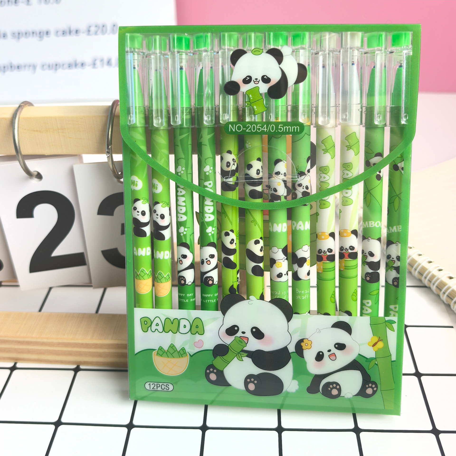 12 pieces of PVC box erasable pen with cute panda and watermelon, high appearance level, hot erasable student stationery Specification image
