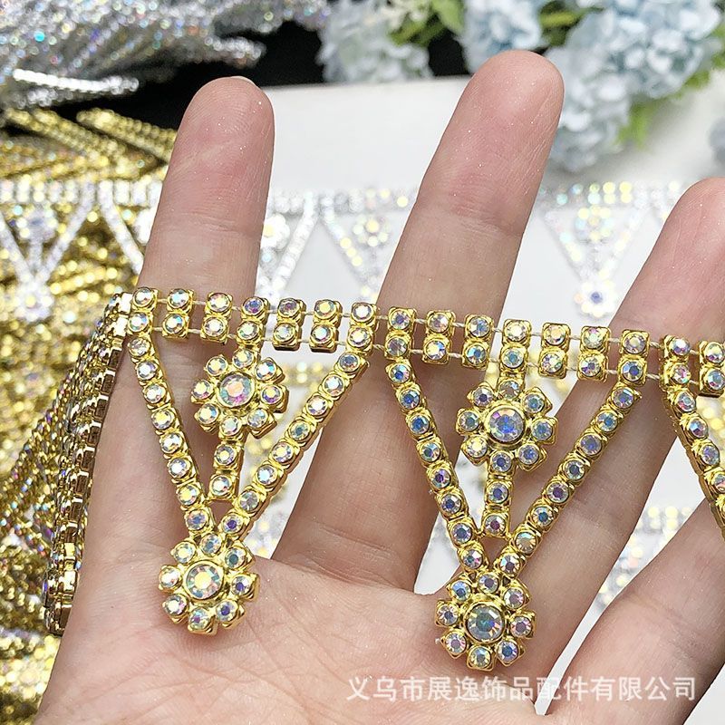 Gold and silver multi-row AB diamond chain handmade DIY gift box, decorative chain, ethnic clothing, shoes and hats matching line diamond chain direct sales details Picture