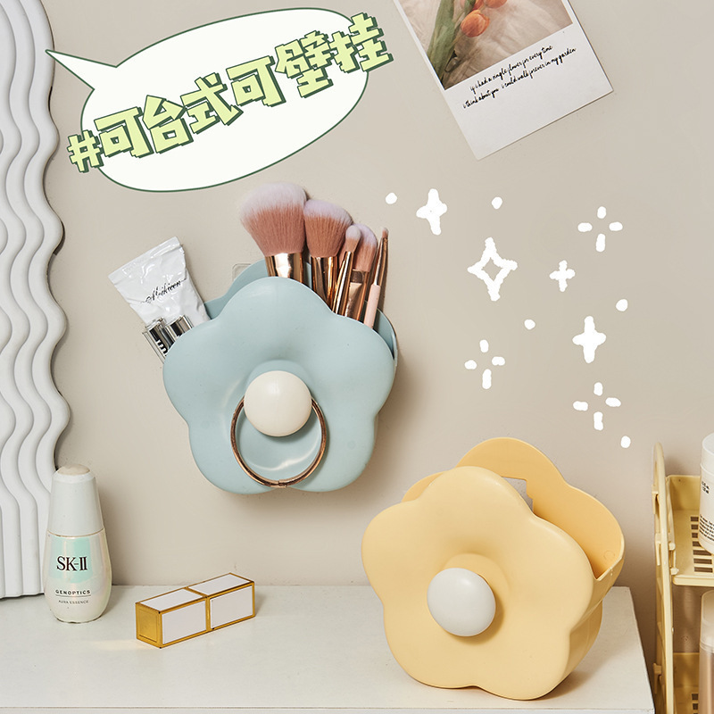 Flower makeup brush storage box, wall-mounted home bathroom, dressing table, desktop, comb and toothbrush, cute cartoon storage box details Picture