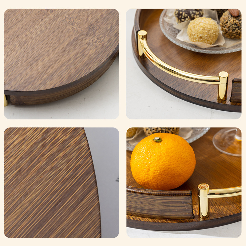 Simple round tea set tray with handle, high-end bamboo tea tray for home use, restaurant and kitchen, pastry and fruit tray Application Scenario