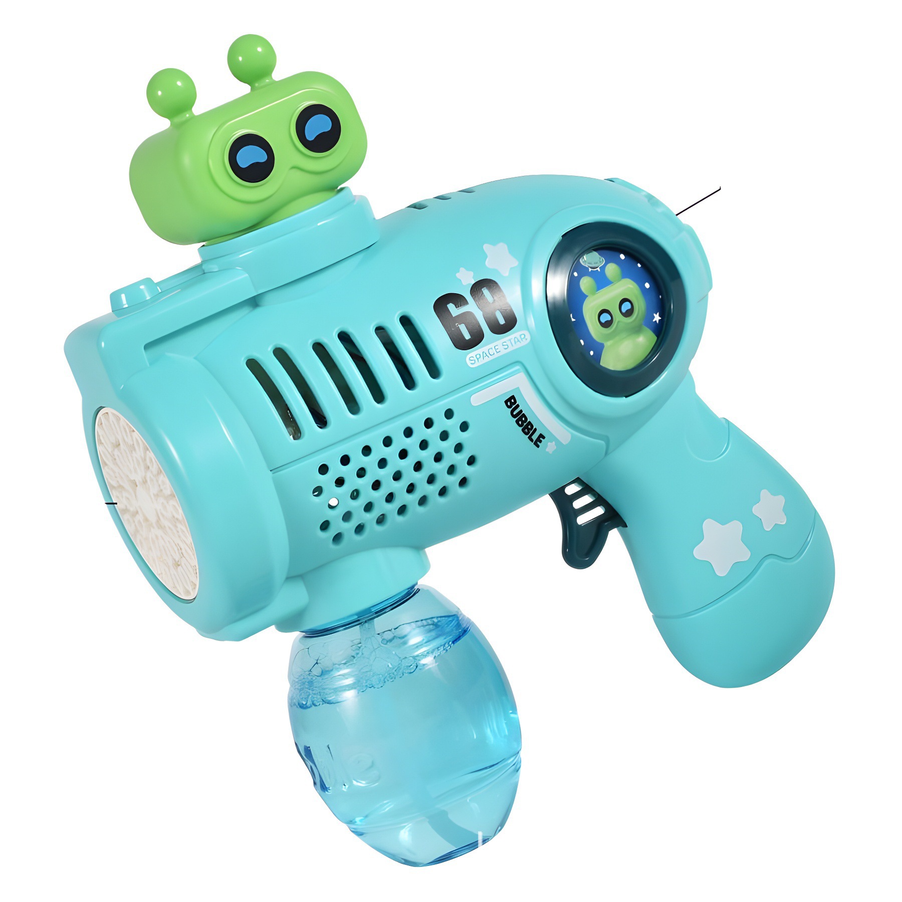 Cross-border 32-hole space alien bubble machine, hand-held electric self-priming rotating light music bubble gun Item Picture