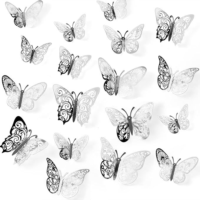 Amazon's best-selling 3D hollowed-out butterfly metallic texture butterfly wall decoration home living room three-dimensional stickers Item Picture