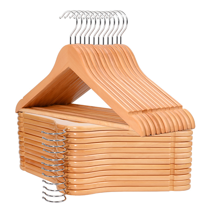 亚马逊跨境实木P66酒店衣架 本色复古木质防滑无痕衣撑木衣架