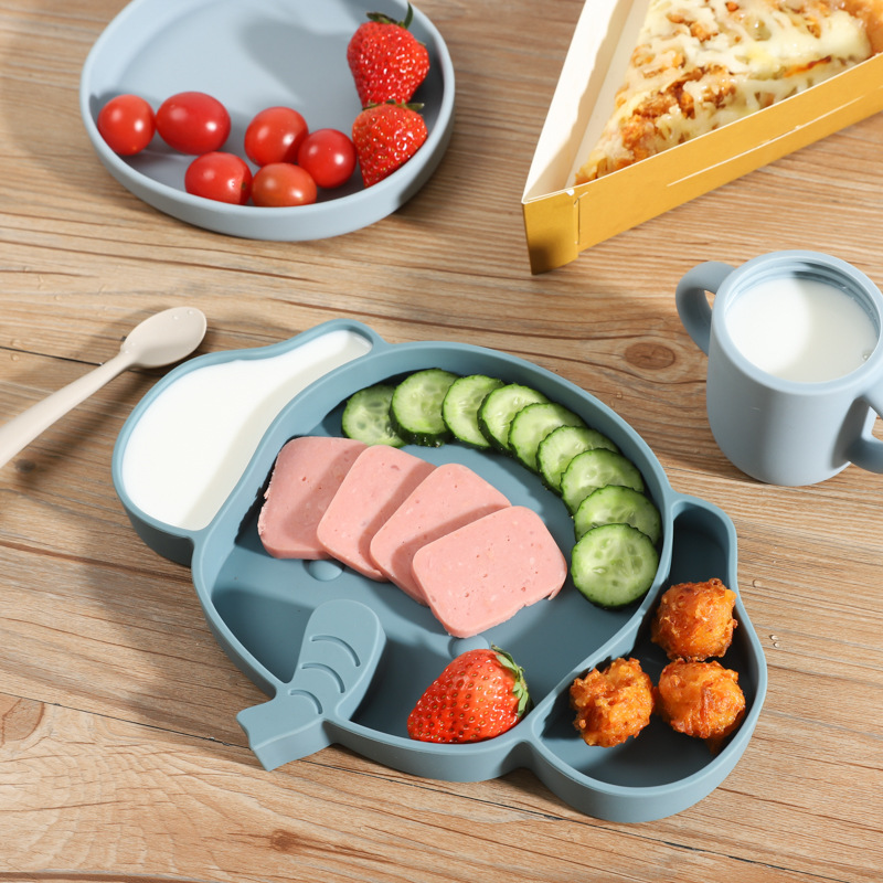 现货批发儿童餐具硅胶大象餐盘吸盘式宝宝分格辅食碗儿童喂养餐具