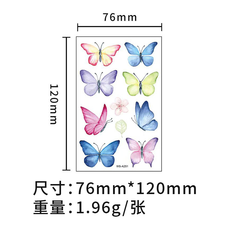 新款蝴蝶纹身贴防水汗儿童可爱水彩卡通彩色花蝴蝶贴纸临时纹身贴产品图