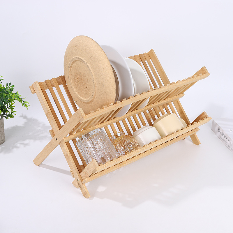 Wooden plate draining rack, home kitchen tabletop bowl and plate placement and organization rack, solid wood tableware storage rack Specification image