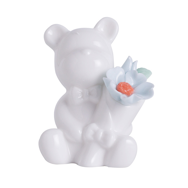 2026 Chinese-style creative ceramic ornaments, hand-molded mini cartoon bear, white high-end home decoration handicrafts Item Picture