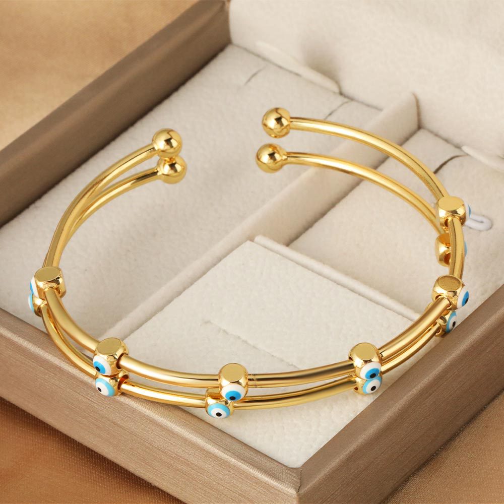 Cross-border new product: Devil's Eye Bracelet, a unique round bead fashion oil-dripping open bracelet, versatile jewelry and simple accessory Specification image