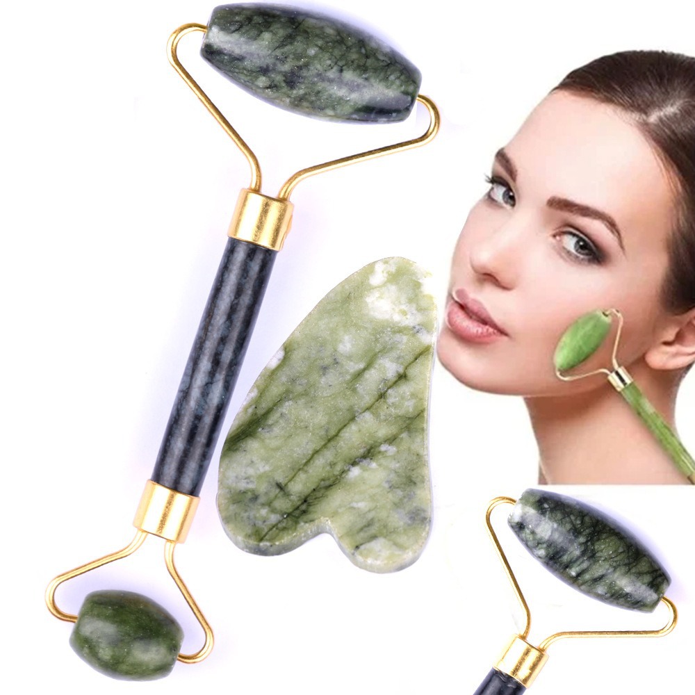 玉石刮痧板绿凤玉石脸部按摩板批发全身通用经络颈部按摩滚轮按摩器刮痧板居家