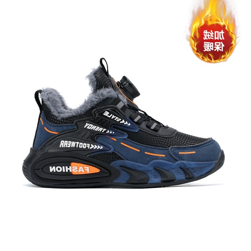 男童运动鞋2025冬季新款轻便皮面防水儿童跑步鞋加绒保暖男孩棉鞋白底实物图